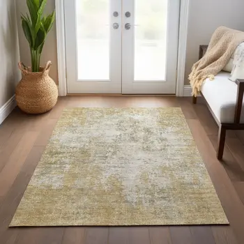 8' X 10' Wheat And Ivory Abstract Washable Indoor Outdoor Area Rug