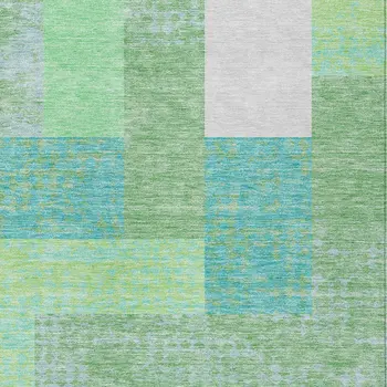 3' X 5' Sage Mint Green Teal Blue And Ivory Geometric Washable Indoor Outdoor Area Rug