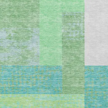 5' X 8' Sage Mint Green Teal Blue And Ivory Geometric Washable Indoor Outdoor Area Rug