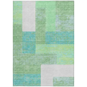 8' X 10' Sage Mint Green Teal Blue And Ivory Geometric Washable Indoor Outdoor Area Rug