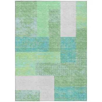 8' X 10' Sage Mint Green Teal Blue And Ivory Geometric Washable Indoor Outdoor Area Rug