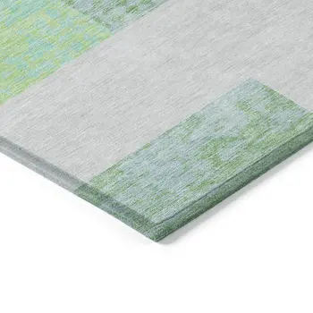 8' X 10' Sage Mint Green Teal Blue And Ivory Geometric Washable Indoor Outdoor Area Rug