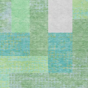 9' X 12' Sage Mint Green Teal Blue And Ivory Geometric Washable Indoor Outdoor Area Rug