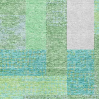 10' X 14' Sage Mint Green Teal Blue And Ivory Geometric Washable Indoor Outdoor Area Rug