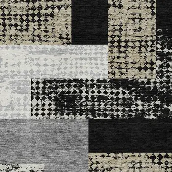 5' X 8' Black Taupe And Ivory Geometric Washable Indoor Outdoor Area Rug