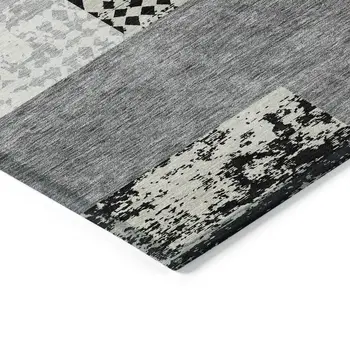 8' X 10' Black Taupe And Ivory Geometric Washable Indoor Outdoor Area Rug