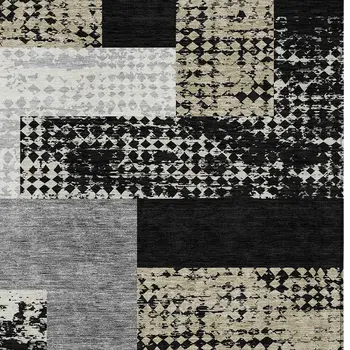 8' X 10' Black Taupe And Ivory Geometric Washable Indoor Outdoor Area Rug