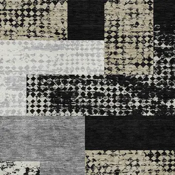 10' X 14' Black Taupe And Ivory Geometric Washable Indoor Outdoor Area Rug
