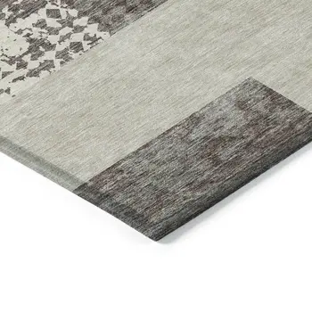 3' X 5' Brown Beige And Ivory Geometric Washable Indoor Outdoor Area Rug
