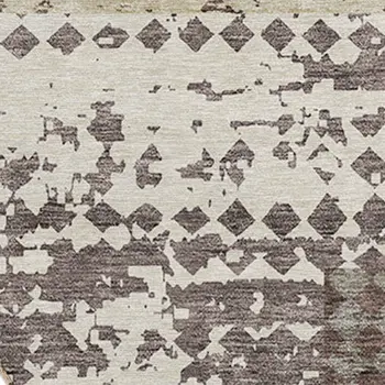 8' Brown Beige And Ivory Round Geometric Washable Indoor Outdoor Area Rug