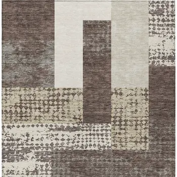 10' X 14' Brown Beige And Ivory Geometric Washable Indoor Outdoor Area Rug