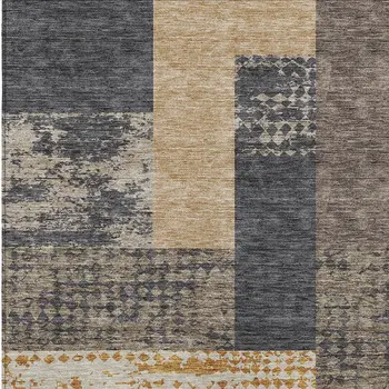 5' X 8' Coffee Taupe And Gold Geometric Washable Indoor Outdoor Area Rug
