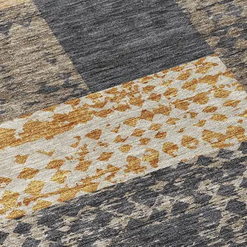 5' X 8' Coffee Taupe And Gold Geometric Washable Indoor Outdoor Area Rug