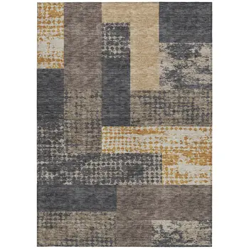 8' X 10' Coffee Taupe And Gold Geometric Washable Indoor Outdoor Area Rug