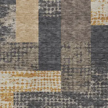 8' X 10' Coffee Taupe And Gold Geometric Washable Indoor Outdoor Area Rug