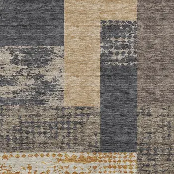 10' X 14' Coffee Taupe And Gold Geometric Washable Indoor Outdoor Area Rug