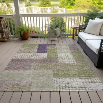 5' X 8' Green Purple And Pink Geometric Washable Indoor Outdoor Area Rug