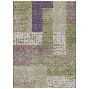 5' X 8' Green Purple And Pink Geometric Washable Indoor Outdoor Area Rug