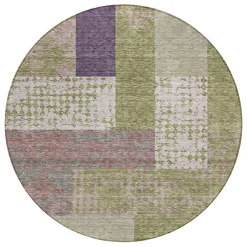 8' Green Purple And Pink Round Geometric Washable Indoor Outdoor Area Rug