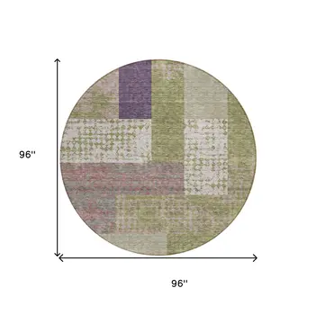 8' Green Purple And Pink Round Geometric Washable Indoor Outdoor Area Rug