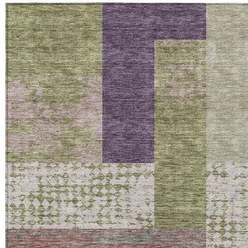 10' X 14' Green Purple And Pink Geometric Washable Indoor Outdoor Area Rug