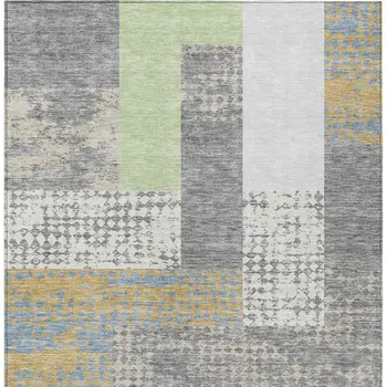 5' X 8' Gray Ivory And Mint Green Geometric Washable Indoor Outdoor Area Rug