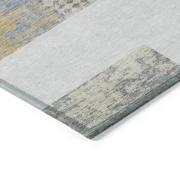 5' X 8' Gray Ivory And Mint Green Geometric Washable Indoor Outdoor Area Rug