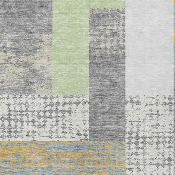 5' X 8' Gray Ivory And Mint Green Geometric Washable Indoor Outdoor Area Rug