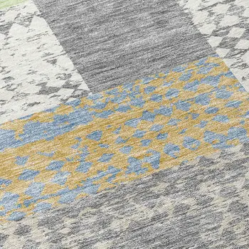 5' X 8' Gray Ivory And Mint Green Geometric Washable Indoor Outdoor Area Rug
