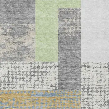 9' X 12' Gray Ivory And Mint Green Geometric Washable Indoor Outdoor Area Rug