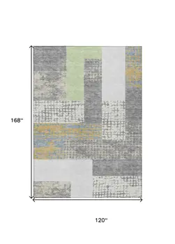 10' X 14' Gray Ivory And Mint Green Geometric Washable Indoor Outdoor Area Rug