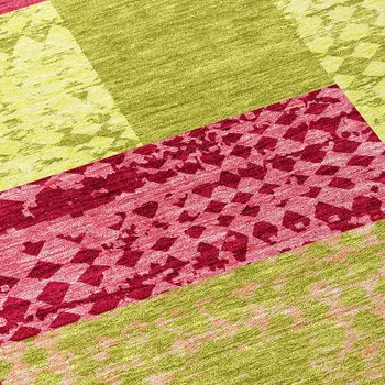 8' Lime Green And Pink Round Geometric Washable Indoor Outdoor Area Rug