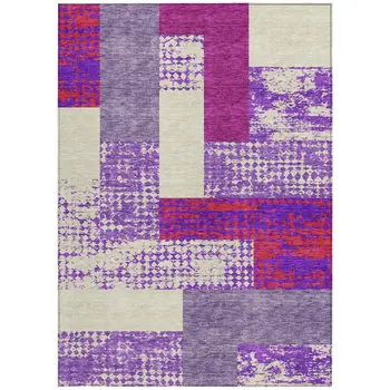 3' X 5' Lavender Ivory And Red Geometric Washable Indoor Outdoor Area Rug