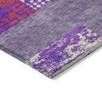 3' X 5' Lavender Ivory And Red Geometric Washable Indoor Outdoor Area Rug
