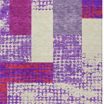 9' X 12' Lavender Ivory And Red Geometric Washable Indoor Outdoor Area Rug