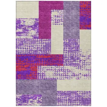 10' X 14' Lavender Ivory And Red Geometric Washable Indoor Outdoor Area Rug