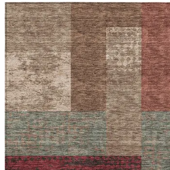 3' X 5' Brown And Terra Cotta Geometric Washable Indoor Outdoor Area Rug