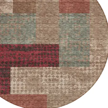 8' Brown And Terra Cotta Round Geometric Washable Indoor Outdoor Area Rug