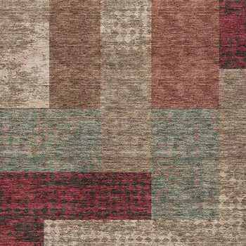 8' X 10' Brown And Terra Cotta Geometric Washable Indoor Outdoor Area Rug