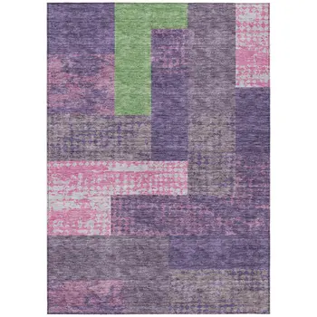 3' X 5' Purple Green And Pink Geometric Washable Indoor Outdoor Area Rug