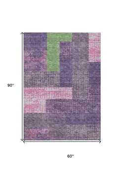 5' X 8' Purple Green And Pink Geometric Washable Indoor Outdoor Area Rug