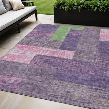 5' X 8' Purple Green And Pink Geometric Washable Indoor Outdoor Area Rug