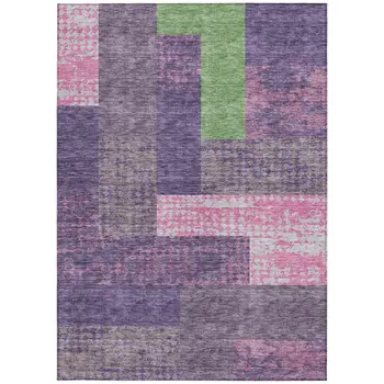 5' X 8' Purple Green And Pink Geometric Washable Indoor Outdoor Area Rug