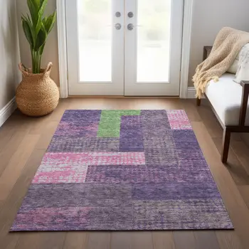 5' X 8' Purple Green And Pink Geometric Washable Indoor Outdoor Area Rug