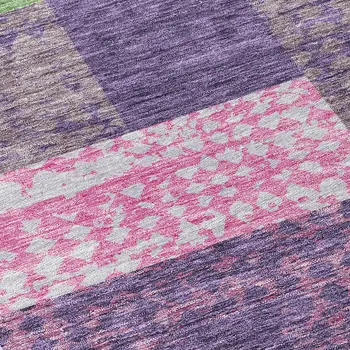 8' Purple Green And Pink Round Geometric Washable Indoor Outdoor Area Rug