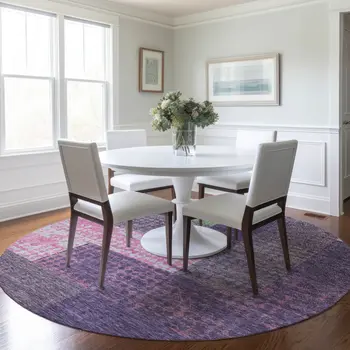 8' Purple Green And Pink Round Geometric Washable Indoor Outdoor Area Rug