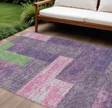 10' X 14' Purple Green And Pink Geometric Washable Indoor Outdoor Area Rug