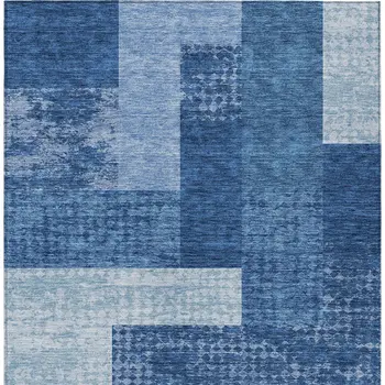 5' X 8' Navy Blue And Sky Blue Geometric Washable Indoor Outdoor Area Rug
