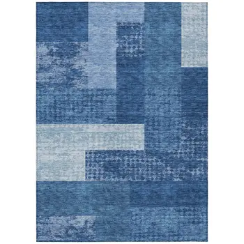 5' X 8' Navy Blue And Sky Blue Geometric Washable Indoor Outdoor Area Rug
