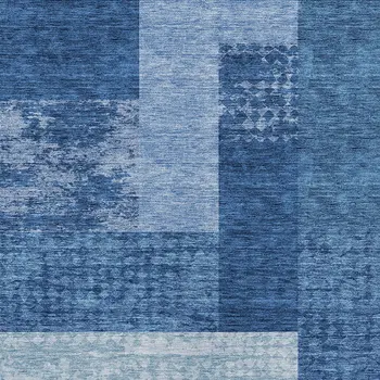 5' X 8' Navy Blue And Sky Blue Geometric Washable Indoor Outdoor Area Rug
